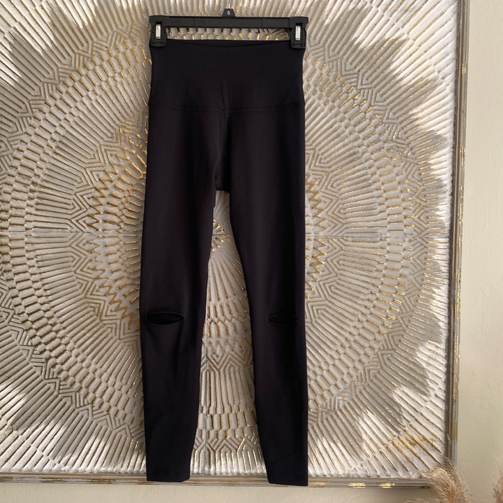 Beyond Yoga Laser Cut Slit Knee black leggings
